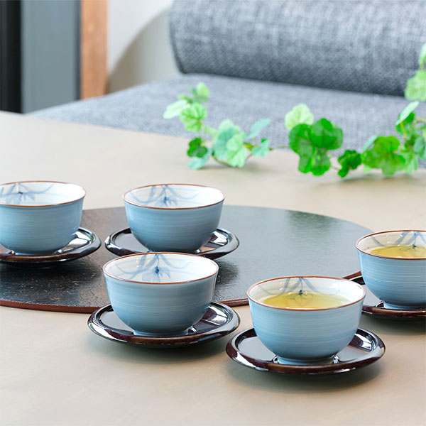 楽天市場】【取寄品】 波佐見焼 グレー蘭 茶托付仙茶揃湯呑み 湯のみ