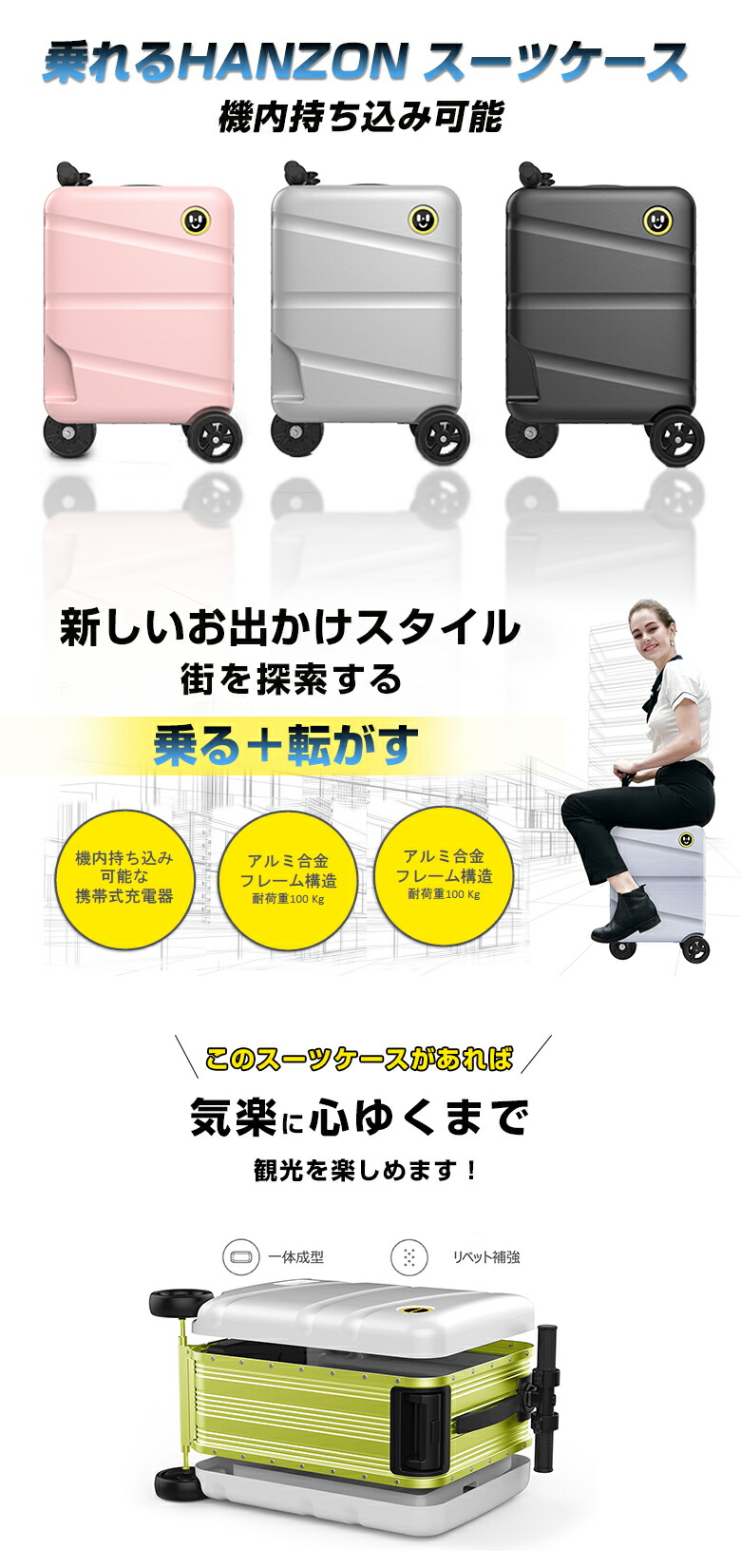 楽天市場】HANZONスーツケース 乗れる キャリーバッグ ハンゾン