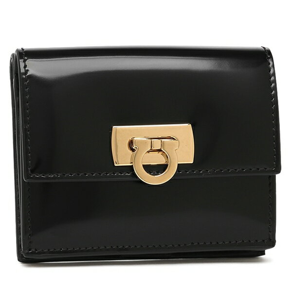 サルヴァトーレフェラガモ 二つ折り財布 ブラック ゴールド ガンチーニ