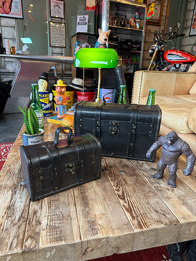 ヴィンテージ 鍵付き トランクケース トランクバッグ ブラック古道具⑤