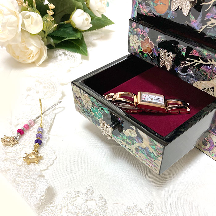 2565 螺鈿細工 花鳥宝石箱 小物入れ 漆器 アクセサリーケース