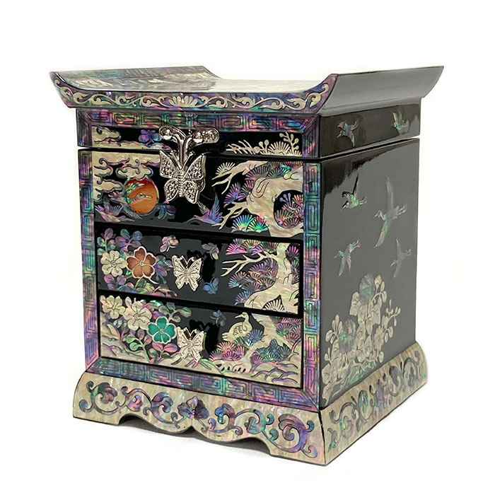 楽天市場】韓国漆螺鈿宝石小物入れ 黒花鶴蝶 二段□komonoire-32-s