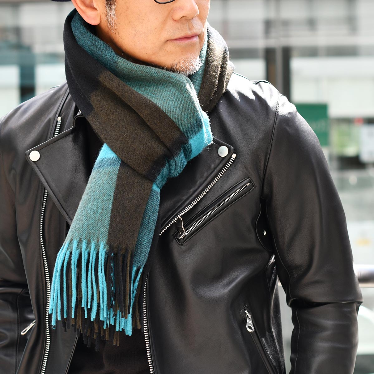 極美品 CINQUANTA / スタンドカラー シングルライダースジャケット