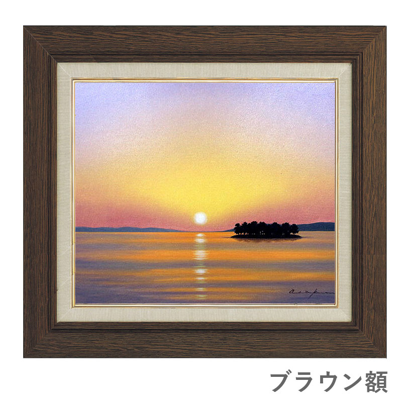 日の出の海の風景画（油絵肉筆画）885×1280 日の出の海の風景画（油絵