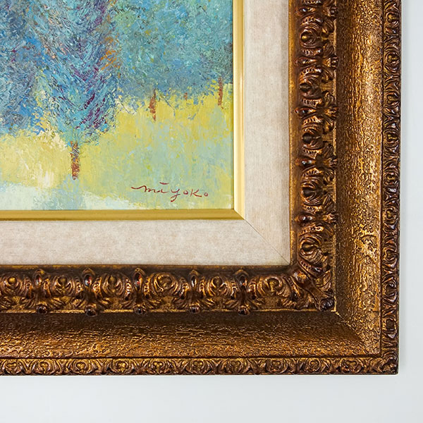 油絵 絵画インテリア 額付 ( 青緑＋金色の枠 ) F6-212023 人物女性 油絵