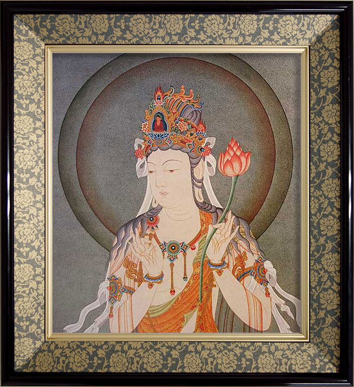 楽天市場】仏画 緞子 色紙額 「観音菩薩」 複製画 額付き（額外寸32.5