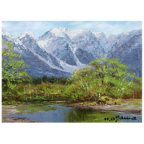 ☆鳥海山と水田・肉筆油彩画・F6キャンバス ☆鳥海山と水田・肉筆油彩