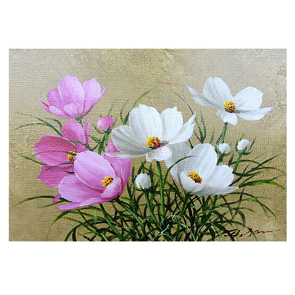 楽天市場】油彩画 SM号 安田英明 「コスモス・1」 真筆 額入り 額装