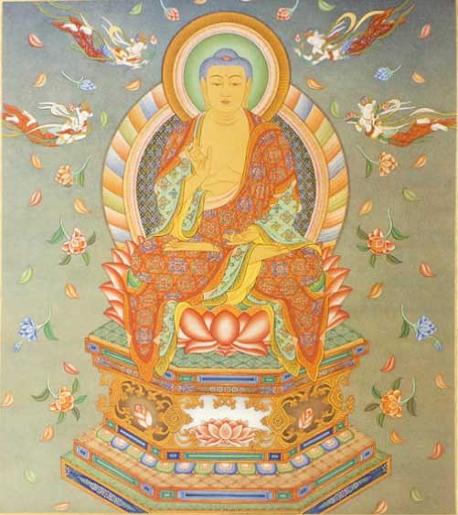 楽天市場】仏画 緞子 色紙額 「釈迦如来」 複製画 額付き（額外寸32.5