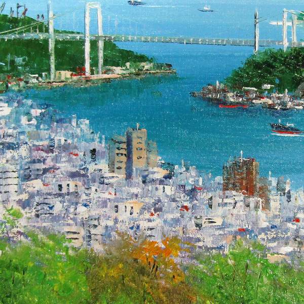 小林幸三 絵画 明石海峡大橋 風景画 額縁付き 新品 未使用 インテリア