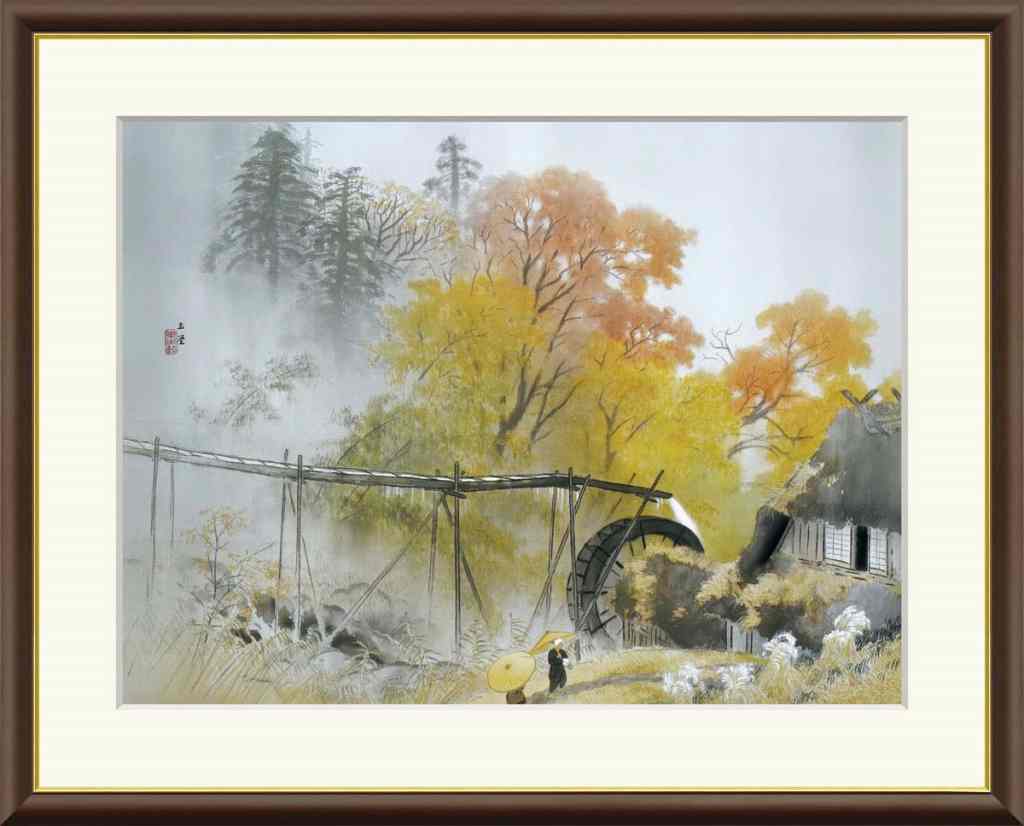 川合玉堂 木版画 古寺の春 版画24×18cm 額44×37cm 川合玉堂 木版画