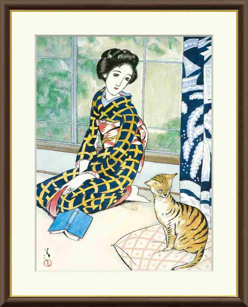 掛け軸 竹久夢二 肉筆美人画 合わせ箱 書画、骨董品、美術品 掛け軸