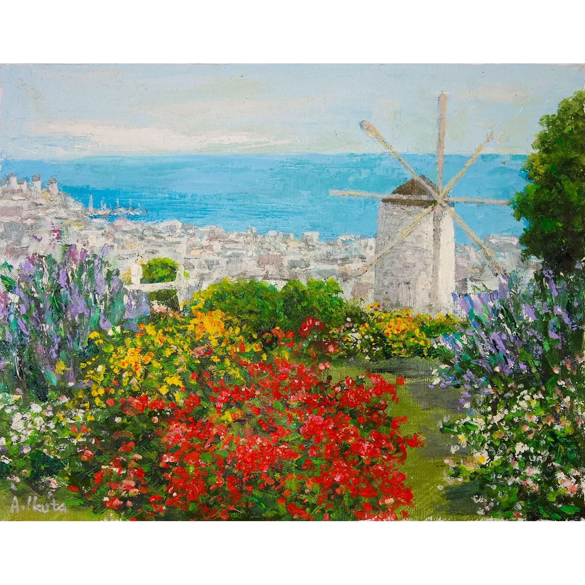 ☆ケンとメリーの大木・肉筆油彩画・F6キャンバス ☆十勝連峰ケンと