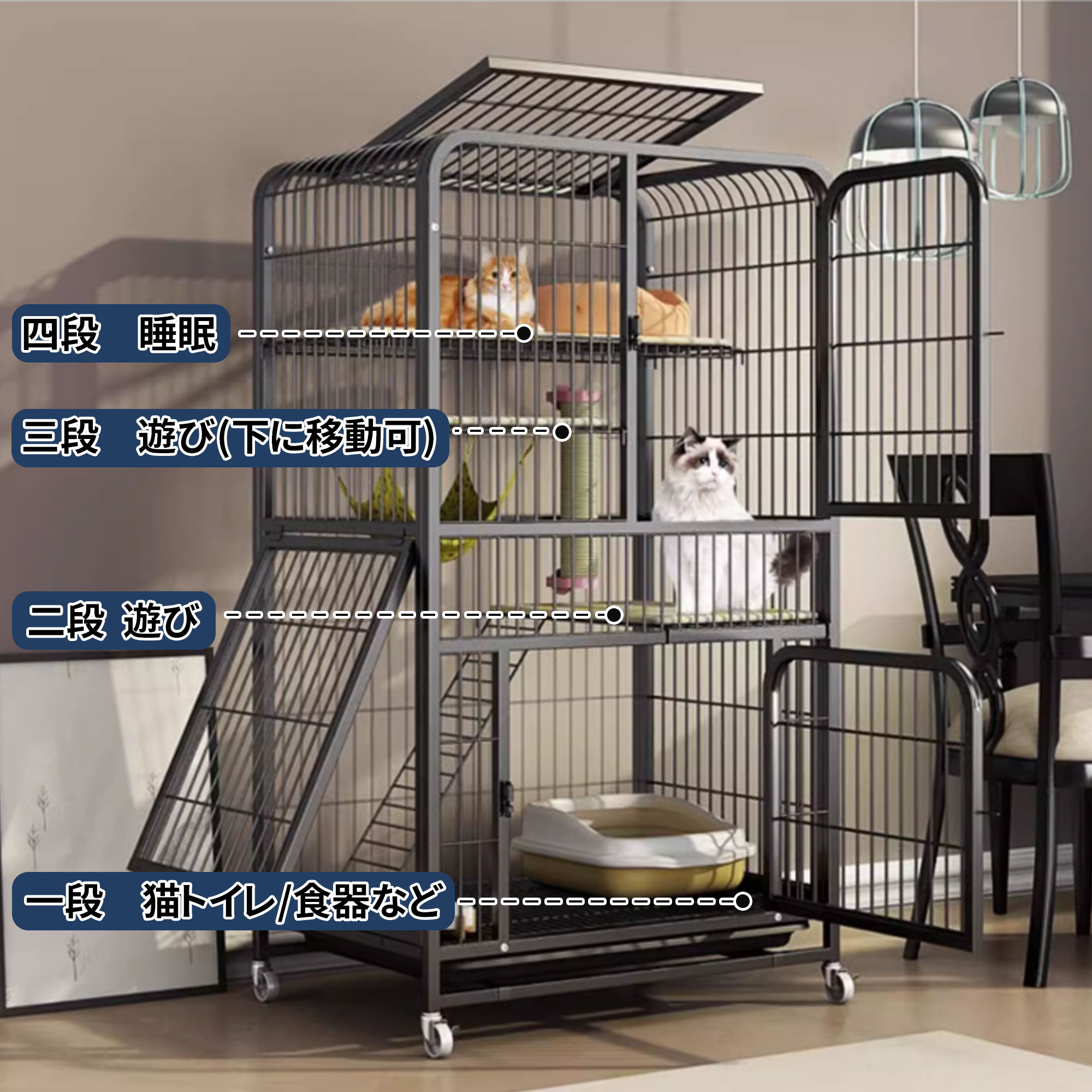 楽天市場】猫ケージ 猫ケージ大型 猫ケージ 2段 スライドドア ケージ