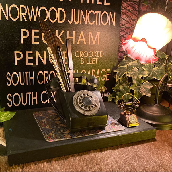 楽天市場】｢ANTIQUE DESK OBJECT｣黒電話ペン立て＆シャープナー