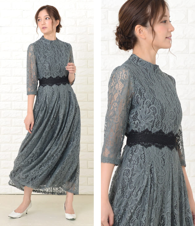 楽天市場】パーティードレス ロングワンピース 総レース シースルー袖
