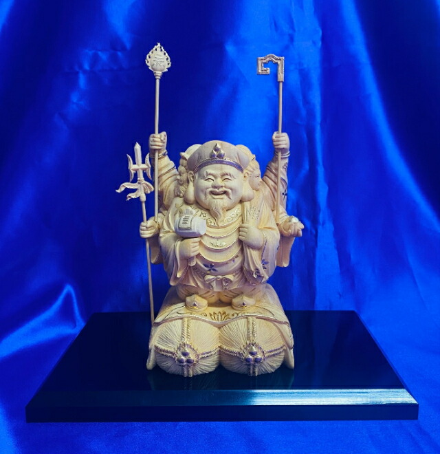 決算大特価中 淡彩色切りがね仏像◇ヒバ材 八臂弁才天(