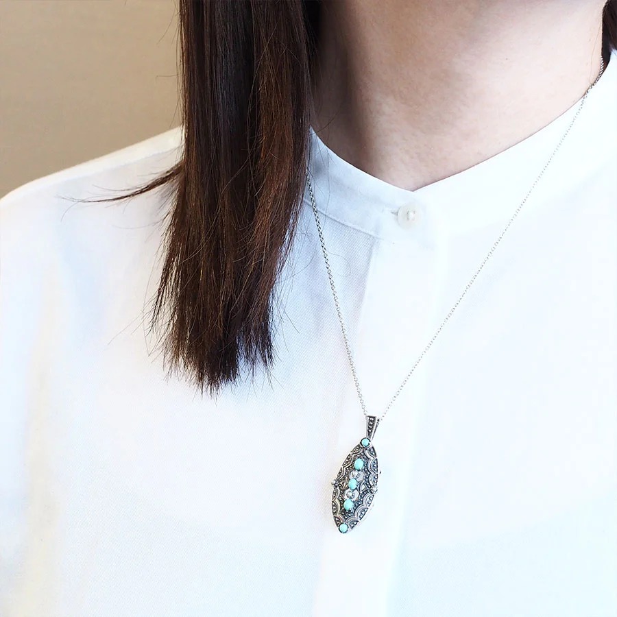 楽天市場】【碌山】 シルバー トルコ石＆シードパール オーバル