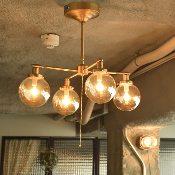 アンティーク シーリングライト ゴールド3灯8畳 手吹き ガラスセード