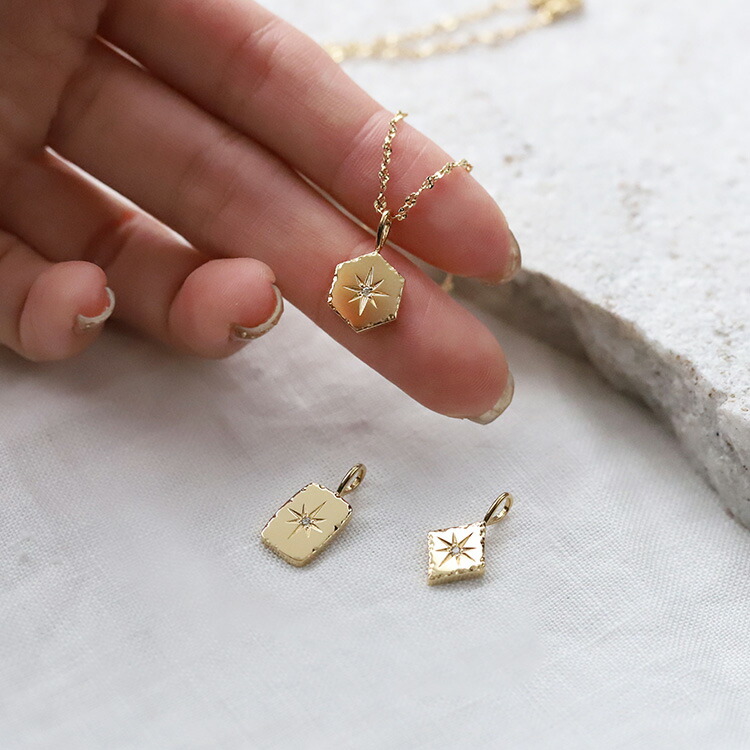 楽天市場】18金 ペンダントトップ k18 サンダイヤモンド ひし形 六角形