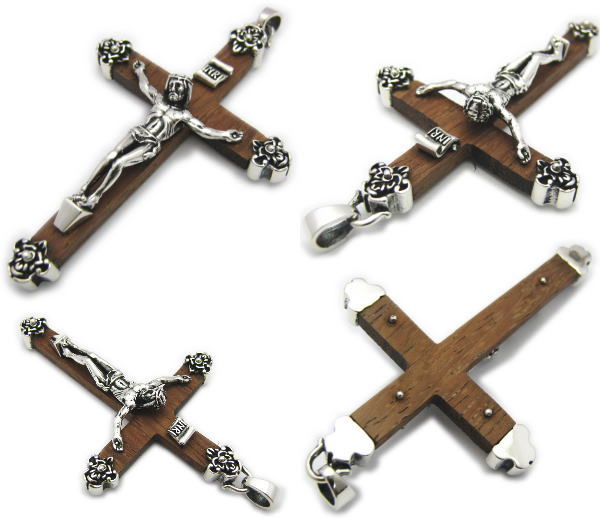 楽天市場】キリストクロスロザリオペンダント ウッド＆シルバー925