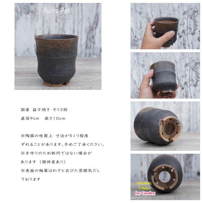 楽天市場】陶器鉢 植木鉢 小鉢 底穴あり 益子焼 Ruins Pot そり二段