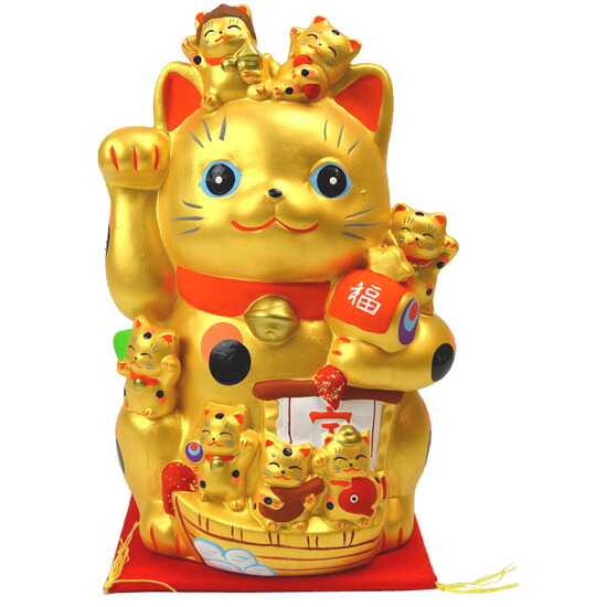 楽天市場】【送料無料】《日本の縁起物》◇招き猫◇◇右手を挙げた・金