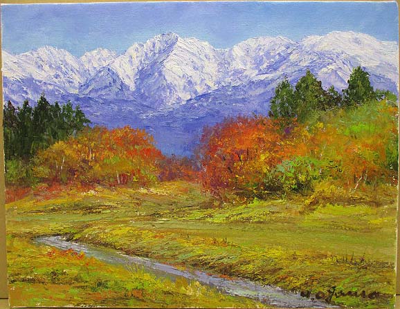 油彩画 洋画 (油絵額縁付きで納品対応可) P3 ～ P20 「秋の立山連峰」