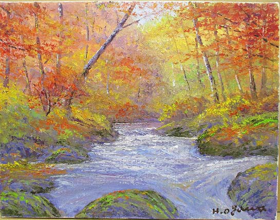 花貫渓谷の秋」油絵 油彩画 絵画 風景画F30号 花貫渓谷