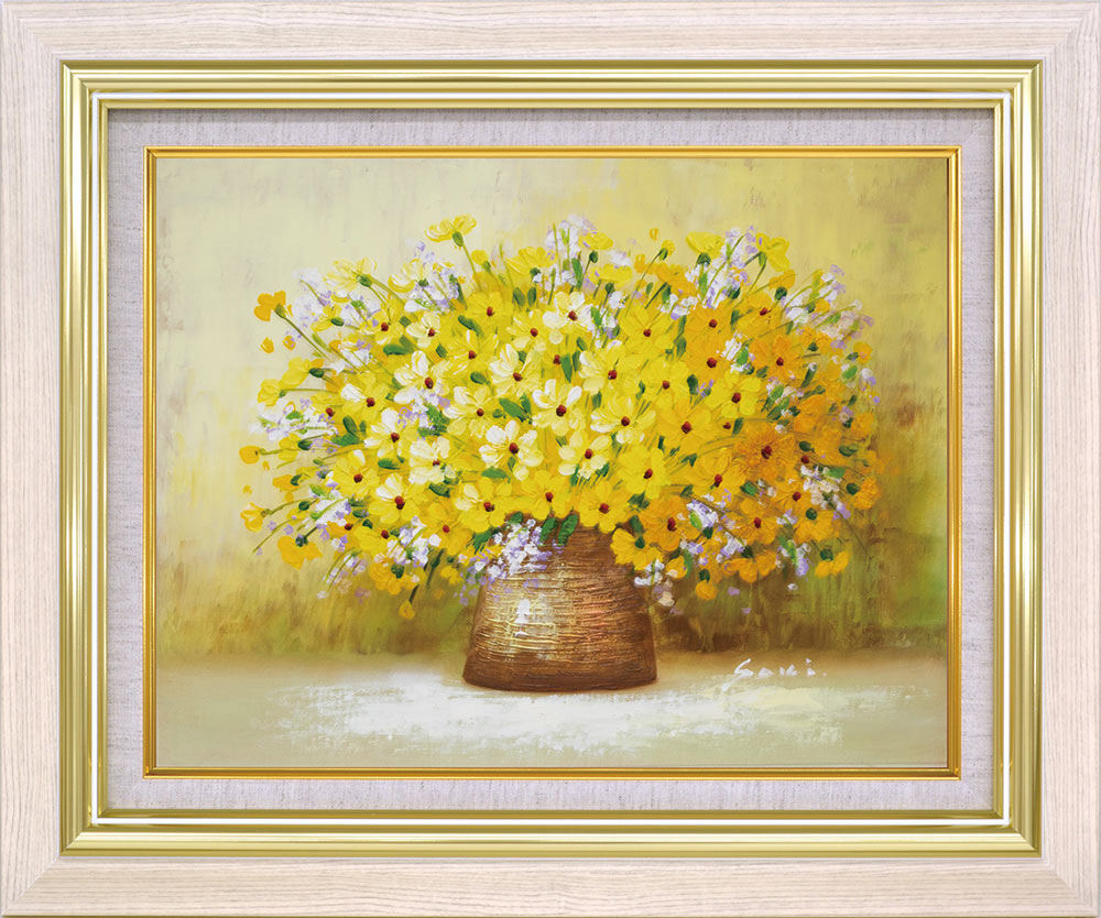 レイ 花瓶の花 油画 金色フレーム付き レイ 花瓶の花 油画 金色