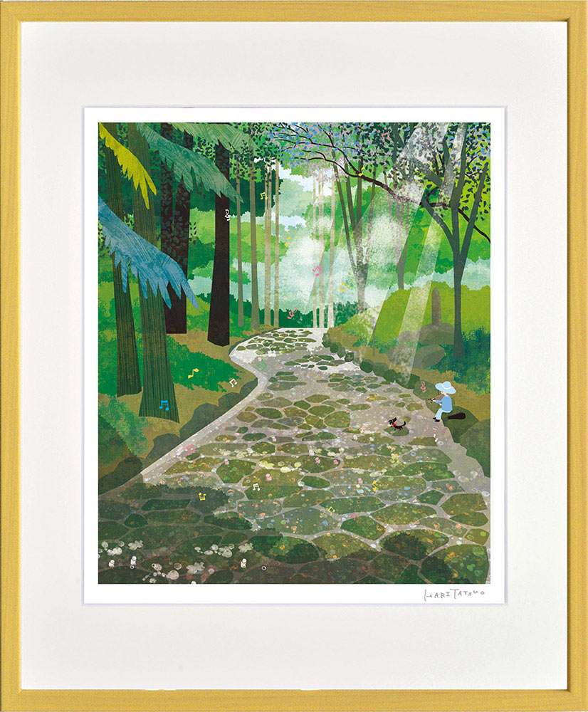 絵画インテリア 絵 額付(青緑＋金色の枠) 油絵 F4-080111 風景草原