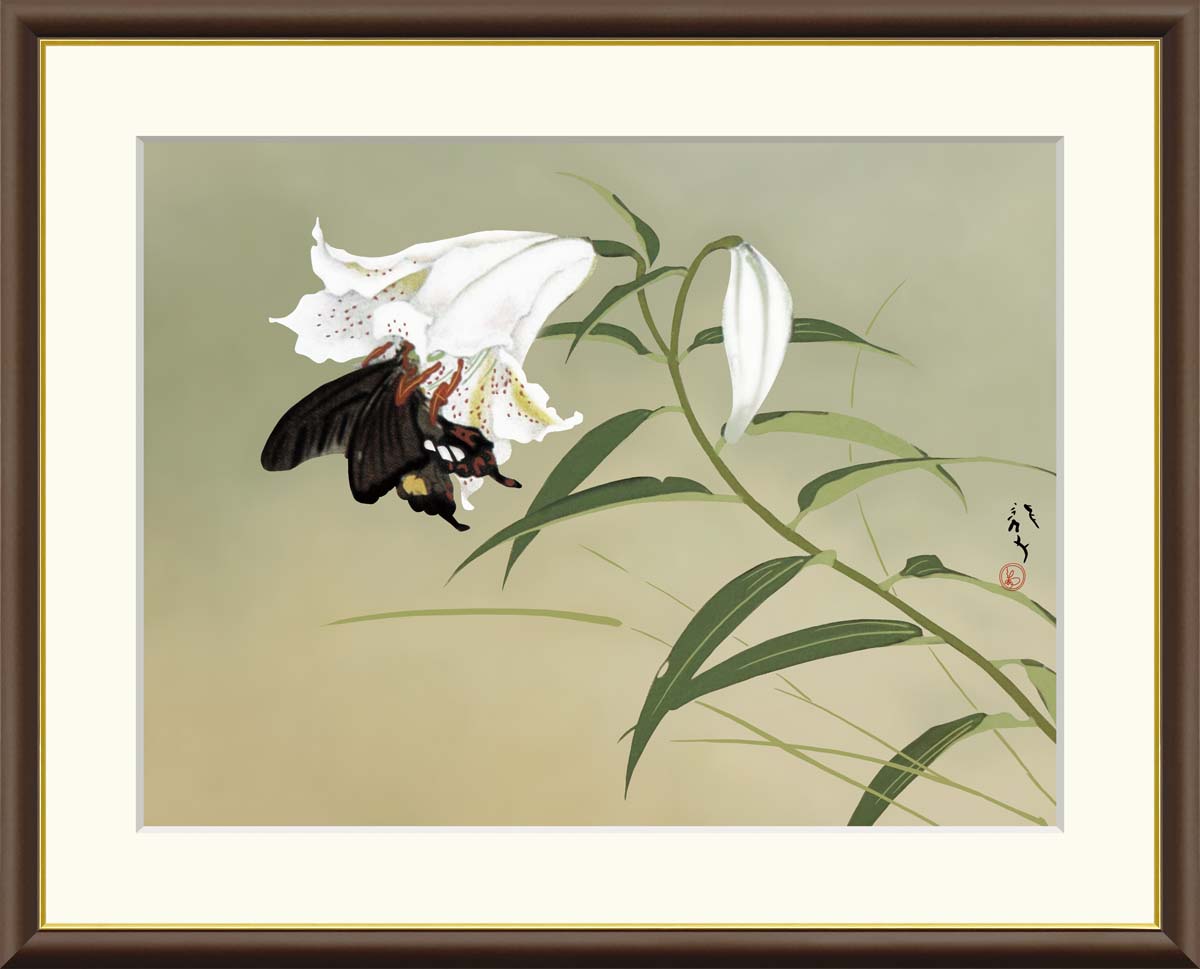 絵画 インテリア 絵 額付 (黒) 油絵 F4-090316 花 (ゆり) 絵画