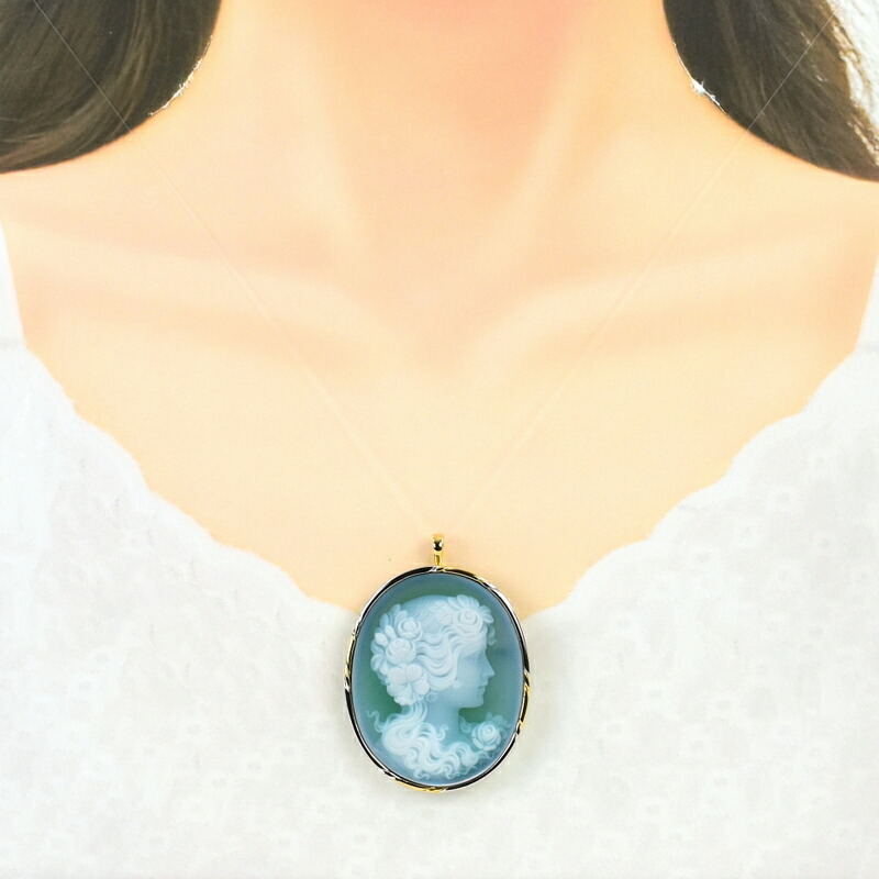 2WAY K18 YG カメオ ブローチ ペンダントトップ 鑑別書付