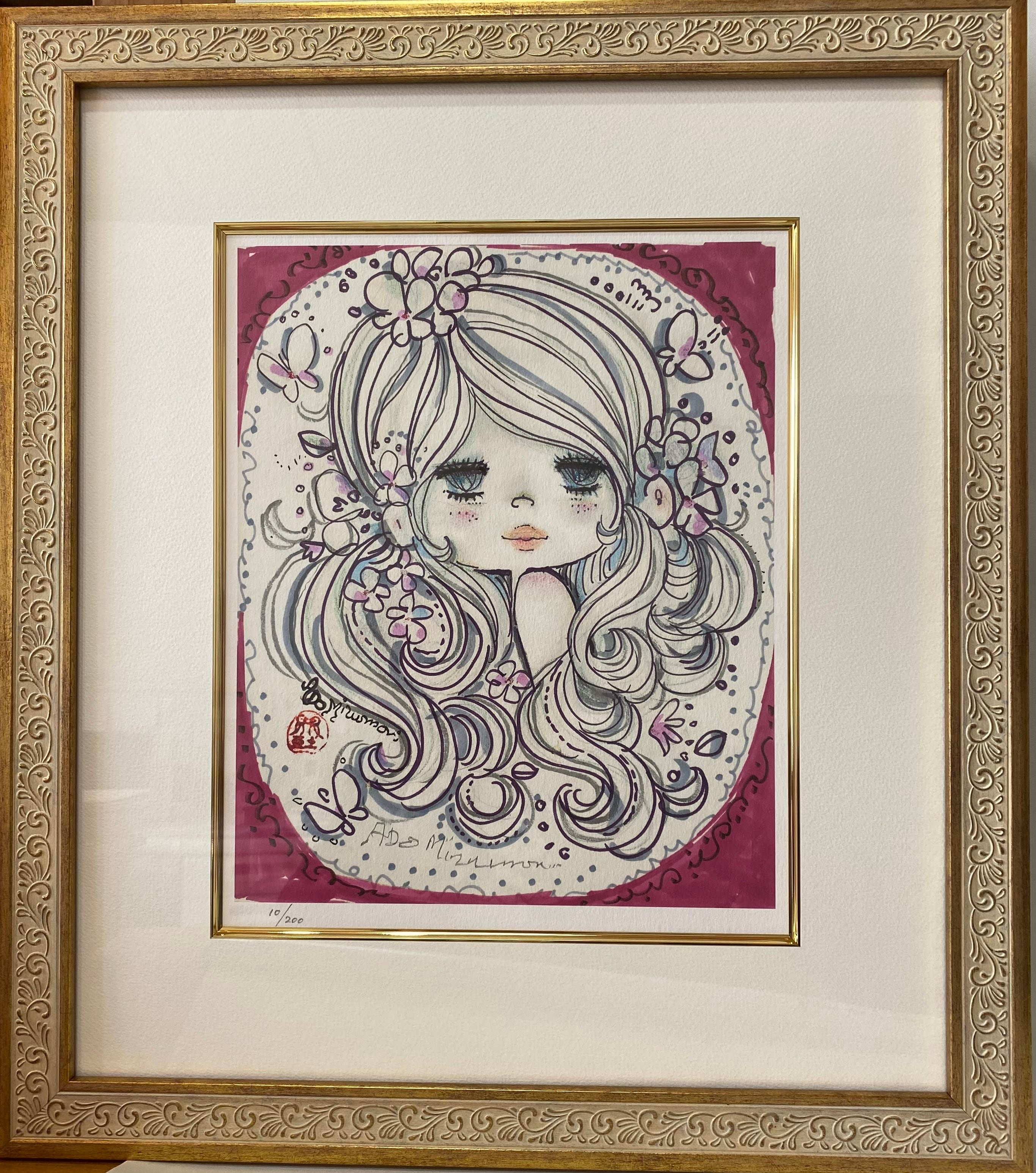 水森亜土 直筆 特大イラスト 水森亜土ちゃん 直筆 特大サイン入り絵