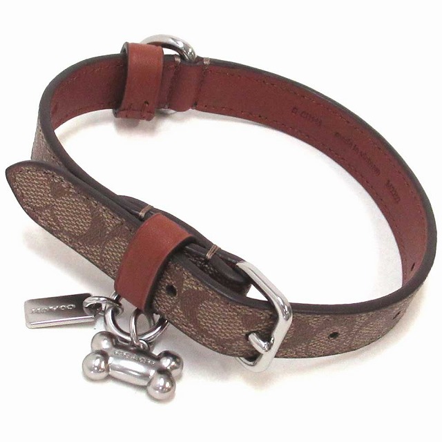 未使用 コーチ COACH レザー 革 ペット 首輪 猫輪 小型犬用 中型犬 黒