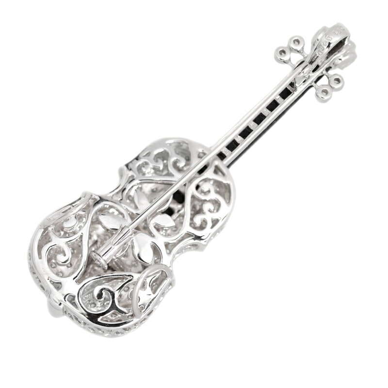 おおちゃん【超豪華】K18WG ダイヤ＋ルビー バイオリン ブローチ おお