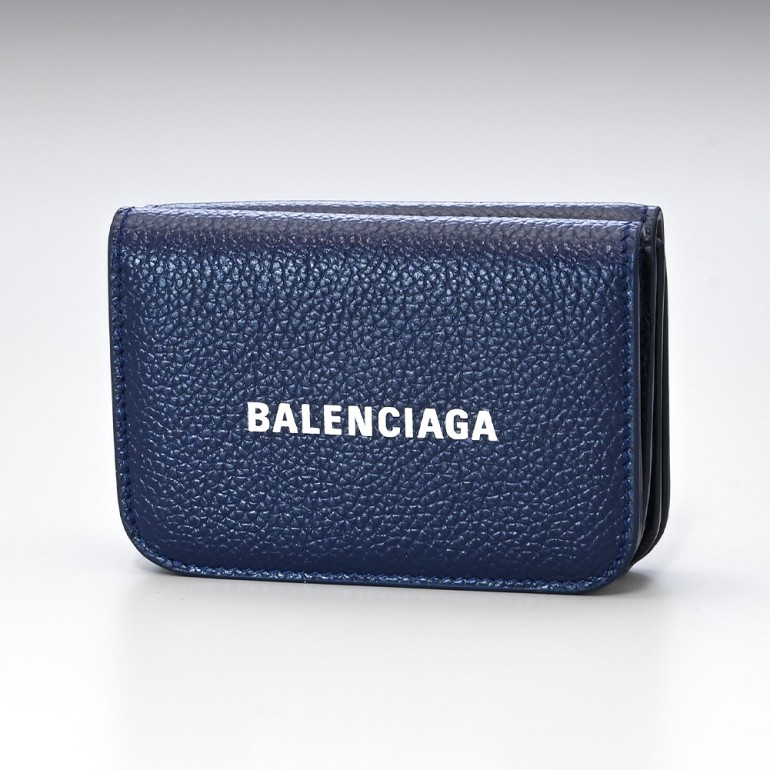 BALENCIAGA / 3つ折り財布/レザー/BLU/無地/メンズ BALENCIAGA