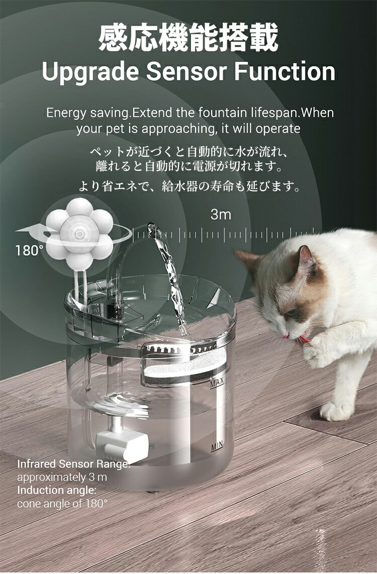 楽天市場】省エネ ペット給水器 自動給水器 充電器付き 感応機能搭載