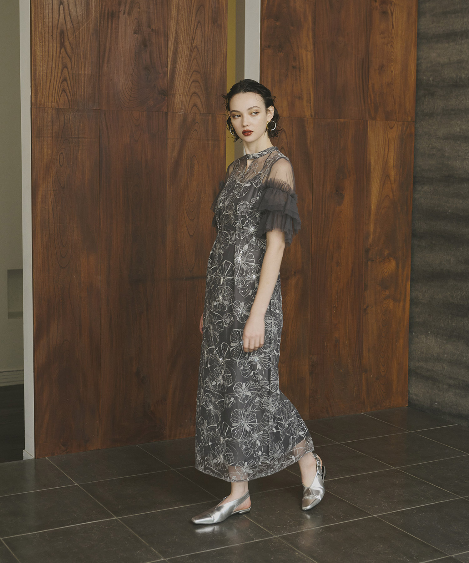 ANDRESD key neck embroidery dress Mサイズ key neck embroidery