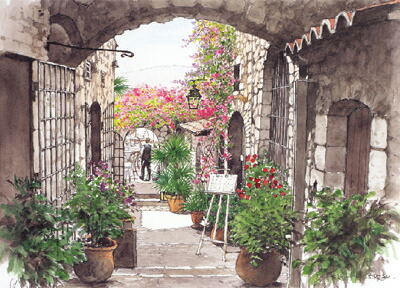 楽天市場】奥津 国道 絵画・アート(版画額装品)/花咲くレストラン/海外