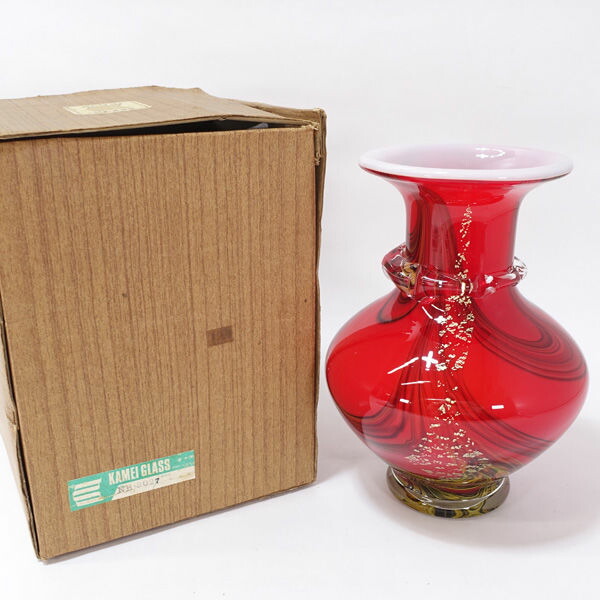 カメイガラス】 ガラス花瓶 フラワーベース 花入れ 昭和レトロ