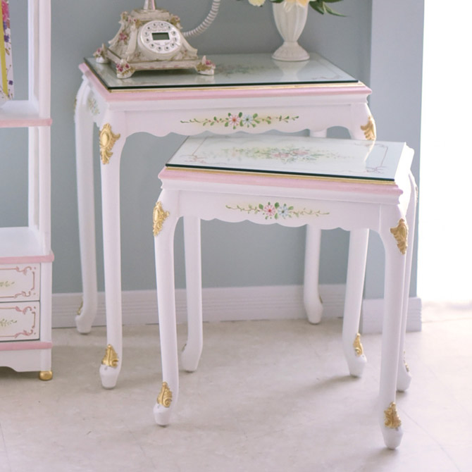 4月末まで】ネストテーブルロココ調猫足三点セットアンティーク姫