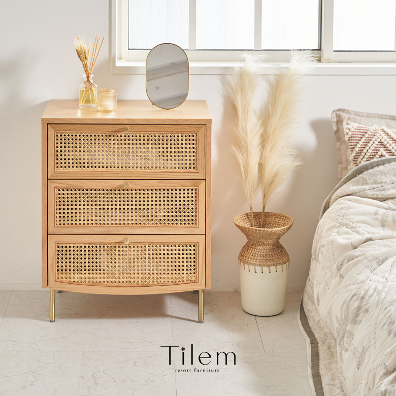 楽天市場】チェスト 3段 タンス 収納 引き出し ラタン 籐 ウッド 木製