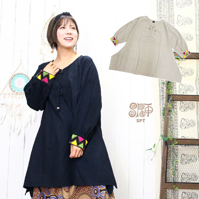 楽天市場】トップス ワンピース レディース 三角刺繍袖 変形チュニック