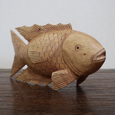 楽天市場】魚の木彫り 木製 25X7X12.5 さかなの木彫り 魚の置物 魚の