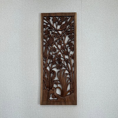 楽天市場】鳥の木彫りの壁掛けレリーフ 39X100 スワール無垢材