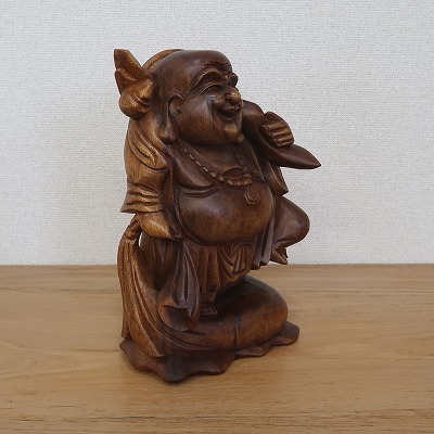 布袋さんの木彫り 立像 木製 スワール無垢材 30cm 七福神 あ//く