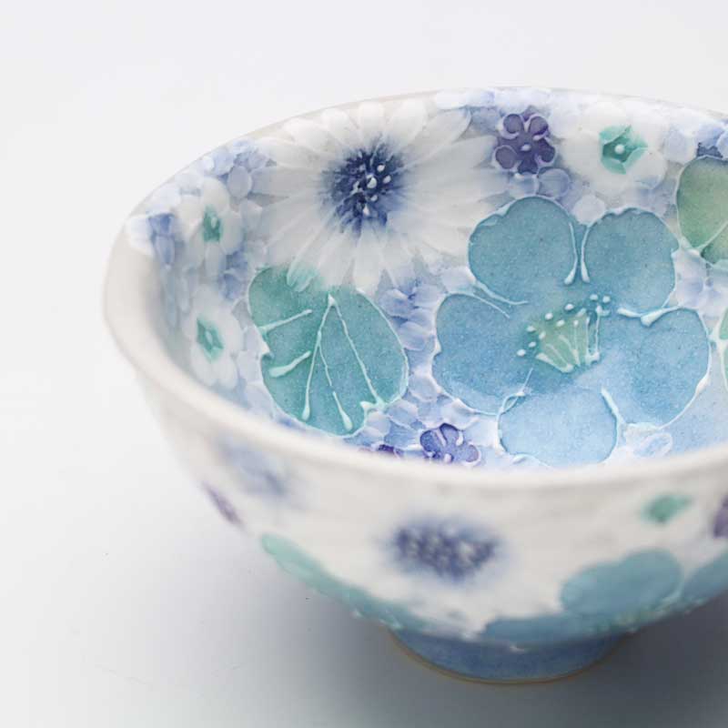 28青色花柄陶磁器茶碗2個セット 28青色花柄陶磁器茶碗2個セット 楽天