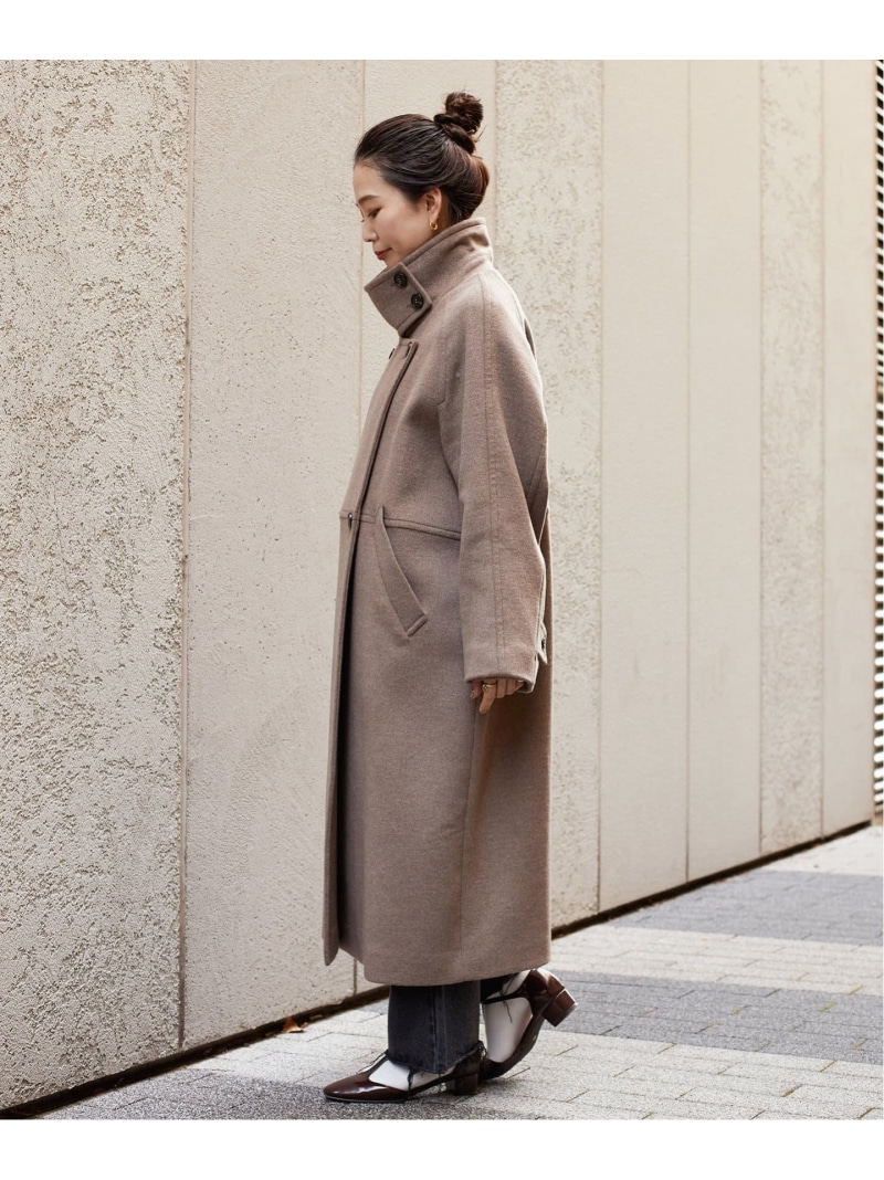 B.C STOCK WビーバーコクーンW前スタンドコートブラウン