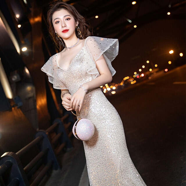 楽天市場】スパンコールドレス キラキラドレス シャンパン色